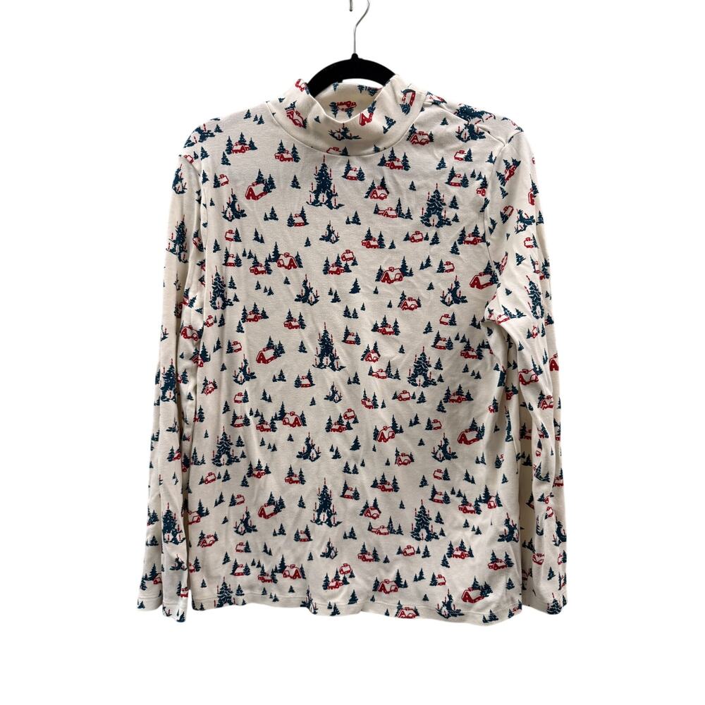 Vintage White Stag Women's Mock Neck Holiday Village Top Size XL 16-18